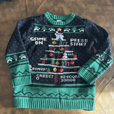 Suéter de Natal infantil gamer tamanho 6/7 pequeno suéter feio / Donkey Kong / jogos - Imagem 1 de 4