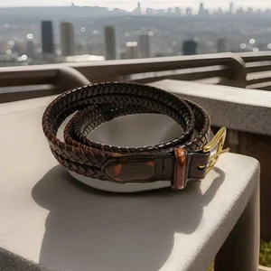 Vintage LL Bean Belt Woven Braided Brown Leather Mens Brass Buckle 38 - Bild 1 von 6