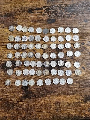 Mixed Lot of 69 Mercury and Roosevelt Dimes 90 Percent Silver As Pictured  - Image 1 of 4