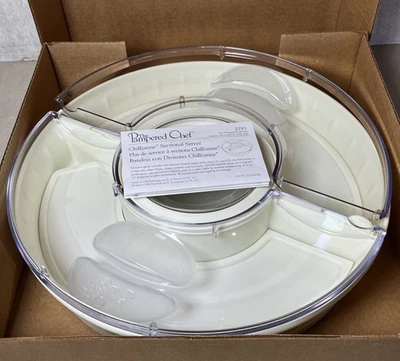 Pampered Chef Chillzanne Round Sectional Covered Cooler Tray With Dip Bowl Boxed - Image 1 of 4