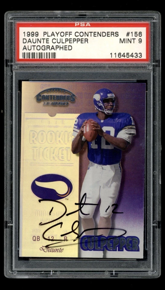1999 Playoff Contenders SSD #156 Daunte Culpepper Rookie Ticket Auto RC PSA 9 - Image 1 of 2