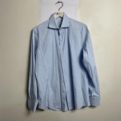 P Johnson 1/1 Button Up Shirt Mens 23" Chest Solid Blue Cotton - Image 1 of 4