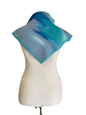 H74# Roberto Cavalli 100% Algodón Bufanda Azul Aqua Gradiente Estampado Hecho en Italia Foto 1 de 4