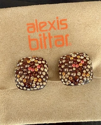 100% Authentic ALEXIS BITTAR Archive Square Crystal Dust Lucite Clip On Earrings - Image 1 of 4
