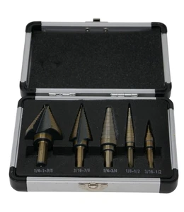 CO-Z 5 Pieces HSS Cobalt Multiple Hole 50 Sizes Step Drill Bit Set with Case - Picture 1 of 10