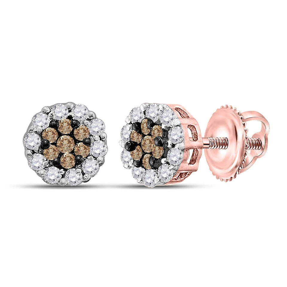 Brincos femininos redondos de ouro rosa 14kt com diamante marrom 1/2 CTTW - Imagem 1 de 1