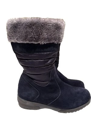 Lands End Womens Drift Snow Boots 9.5B  Navy Blue Suede Pull On   D10 - Image 1 of 4