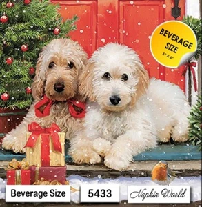 (5433) DOS servilletas de papel para bebidas/cócteles decoupage arte artesanía PERROS DE NAVIDAD - Imagen 1 de 4