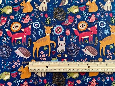 Animals Deer Rabbits Owls Frogs Hedgehogs Birds FQ Cotton Fabric Great for Masks - Image 1 of 2