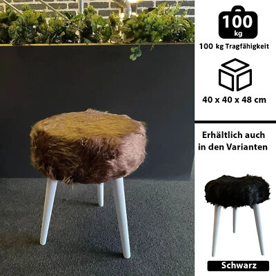Vintage Fell Sitzhocker 40x40x48 cm Fußhocker Extra Polster 100kg Polsterhocker - Bild 1 von 2