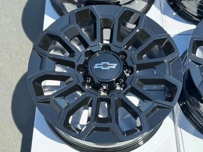 22" Wheels 22x9 8x180 Rims Chevy Silverado 2500HD 3500HD Set of 4 Gloss Black - Image 1 of 4