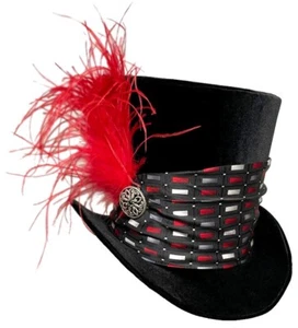 Tall Top Hat Black Velvet Red White Silver Gothic Steampunk Dapper Wedding Groom - Picture 1 of 6