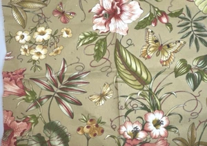 Home Decor Fabric Floral Butterfly Tan Green 26" x 18" Upholstery Pillow Remnant - Picture 1 of 6