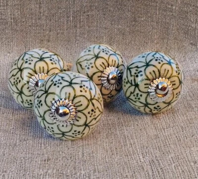 Green and white knobs green ceramic cabinet knobs drawer knobs wardrobe handles - Image 1 of 4