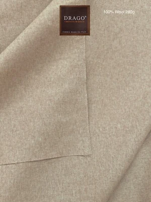 BEIGE Super 120's Wool Flannel Suiting Fabric Fine Woven Twill DRAGO ITALY 3.5 m - Image 1 of 4