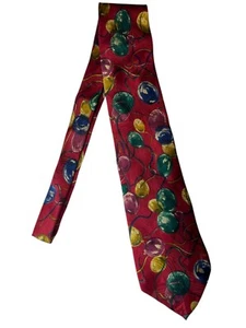 Hugo Boss Men's 100% Silk Neck Tie Red Balloons Print Novelty 58" x 3.75" Italy - Picture 1 of 4