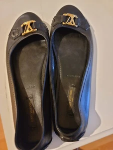 Louis Vuitton Black Patent Driving Loafers Calfskin Leather Oxford Gold Logo 38 - Picture 1 of 3