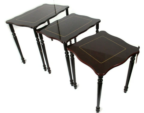 set of 3 Vintage Nesting Stacking Coffee Side Tables Lackered Mid Century Modern Cover