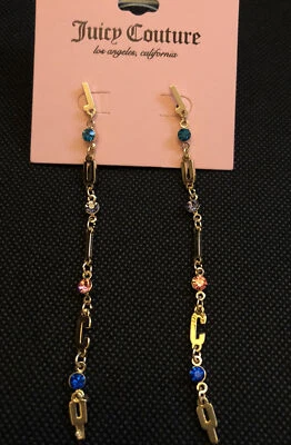 Pendientes colgantes JUICY lineales tono dorado Juicy Couture con detalles de circonitas cúbicas  Foto 1 de 4
