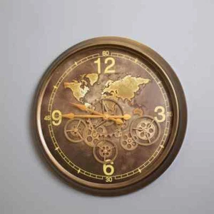 World Map Cog Clock, Antique Bronze, 62 cm - Picture 1 of 2