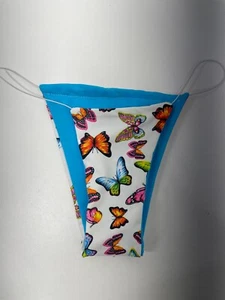 Selfe Women's M String Bikini Bottom Multi Butterfly Rhinestones Swim Cheeky - Picture 1 of 3