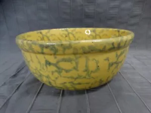 Stoneware Yellow And Blue Antique Spongeware Serving Bowl 7.75" - Picture 1 of 5