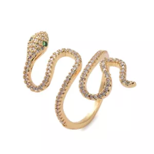 Adjustable Ring Cuff Cubic Zirconia Snake Gold Size 7 Adjustable 17mm P677 - Picture 1 of 3