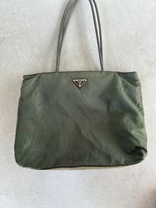 Vintage PRADA Tote Bag Nylon Khaki Silver - Picture 1 of 12