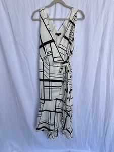 Banana republic midi wrap dress cream black v-neck womens size medium - Picture 1 of 5