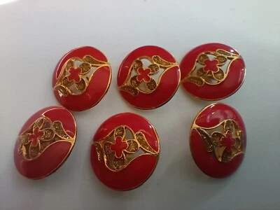 6 pcs. Vintage enamel orange pink flower metal buttons - Image 1 of 4