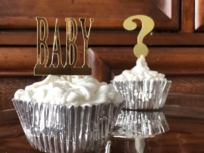 12 Cupcake Topper婴儿淋浴男孩女孩装饰性别揭示金银箔 — 第 1/4 张图片
