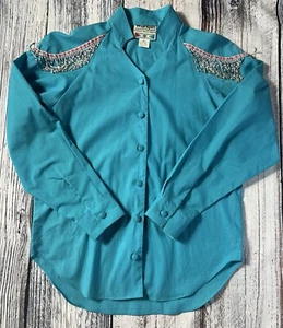 Wrangler Damen Shirt Medium Western Perlen Fransen türkis *Beschreibung lesen - Bild 1 von 13