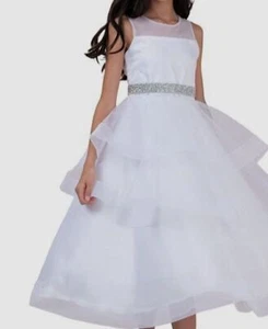 $286 Zoe Ltd Girl's White Ella Tiered Organza Dress Size 12 - Picture 1 of 5
