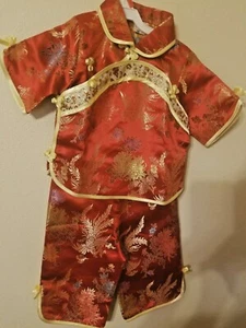 korean japan outfit size 2  silk red vtg gold blue floral bird 2 piece 13 L top  - Picture 1 of 12