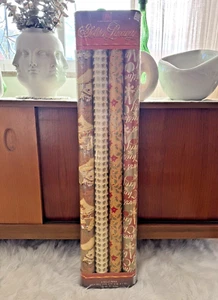 Nuevo de Lote Antiguo NAVIDAD Envoltura PAPEL Set MCM 70s 80s Retro NUEVO Marrón DORADO Tonos - Imagen 1 de 9
