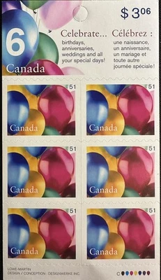 Canada stamp booklet #2146 Celebrate - Booklet Pane Foto 1 de 2