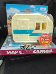 Chevron Cars HAP E. CAMPER 2006 Ivory w Blue Stripe Trailer Toy Car Techron NEW - Picture 1 of 3