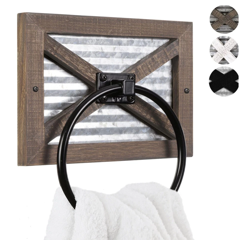 Wooden Barn Door Towel Ring Galvanized Metal TRG001