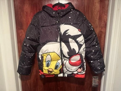 New Members Only Looney Tunes Full Zip Puffer Tweety Jacket Black Size Medium - Image 1 of 4