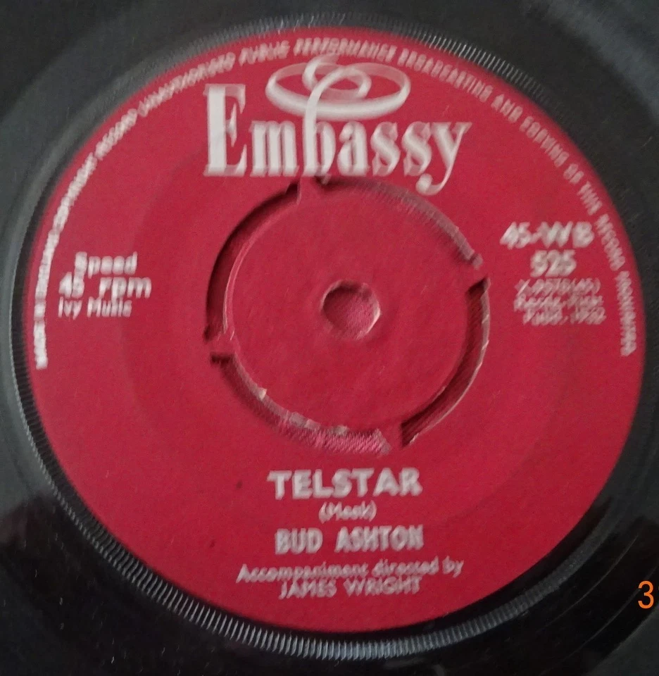 BUD ASHTON--TELSTAR--UK EMBASSY-(RIK.HENDERSON ON FLIP)-7" VINYL 45 --1962--V/G+ - Image 1 of 1