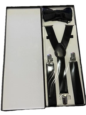 Men's Black Suspender & Bow Tie Set - Adjustable Clip-On Y-Back Braces - Изображение 1 из 4