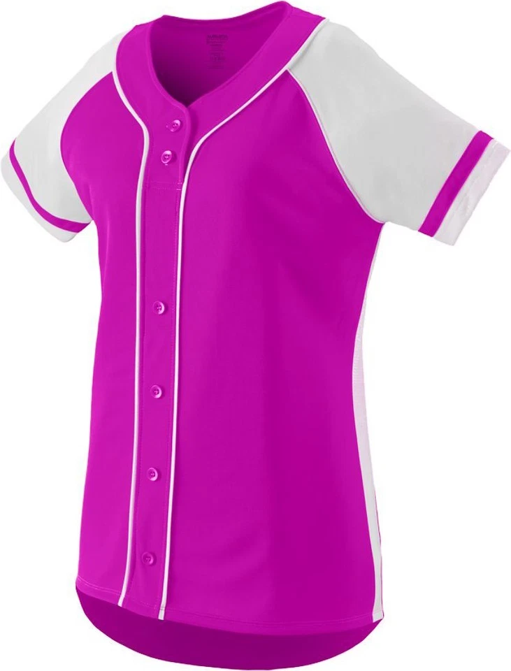 Camiseta de softbol Augusta feminina falsa vencedora de botão completo rosa poderosa branca W2XL - Imagem 1 de 1