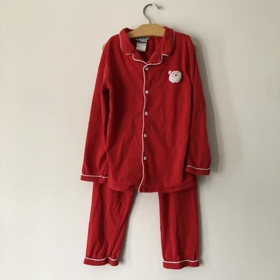 Smockingbird Classic Pajamas Boys Size 7 100% Cotton Red Santa Collar Button Up - Image 1 of 4
