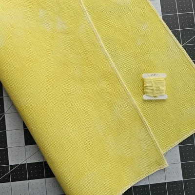 Hand Dyed Cross Stitch Aida Fabric 14 count 16"x13" Yellow Lemon Cotton Cloth #1 - Image 1 of 4