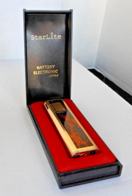 Encendedor Starlite "KINGSTAR" Japón Gas Butano Años 70 Vintage Tono DORADO Como Nuevo en Caja Foto 1 de 4