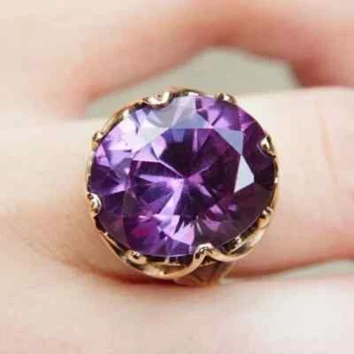 4 Ct Oval Lab-Created Amethyst 14k Yellow Gold Plated Solitaire Cocktail Ring - Image 1 of 4