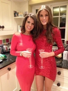 Lipsy Red Sequin Bodycon Dress 10 UK Long Sleeve Party Occasion Low Back Sexy - Picture 1 of 11