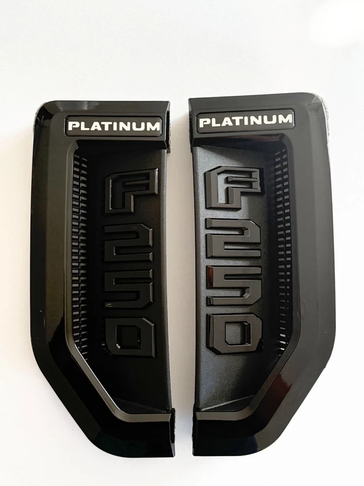 2017-2022 FORD FENDER PLATINUM F250 BLACKOUT NAMEPLATE SIDE BADGES (L/R) PAIR - Image 1 of 3