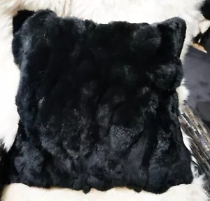 Thick Soft & Luxurious - A 50 cm Square Jet Black Rex Lapin Cushion Cover - Bild 1 von 5