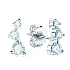Real Moissanite Ear Crawler Climber Earrings Sterling Silver GRA Certificate - Picture 1 of 14